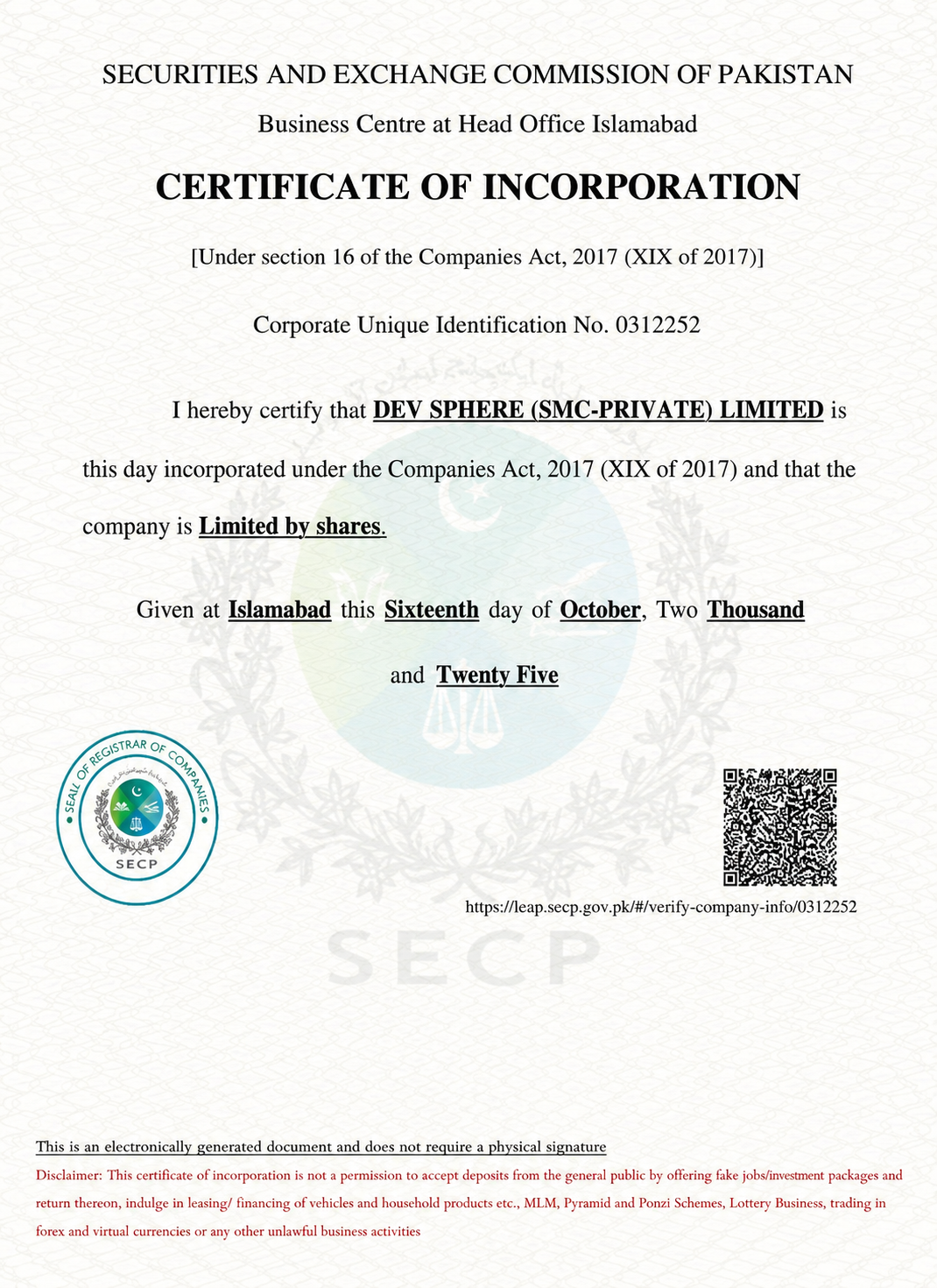 Incorporation Certificate